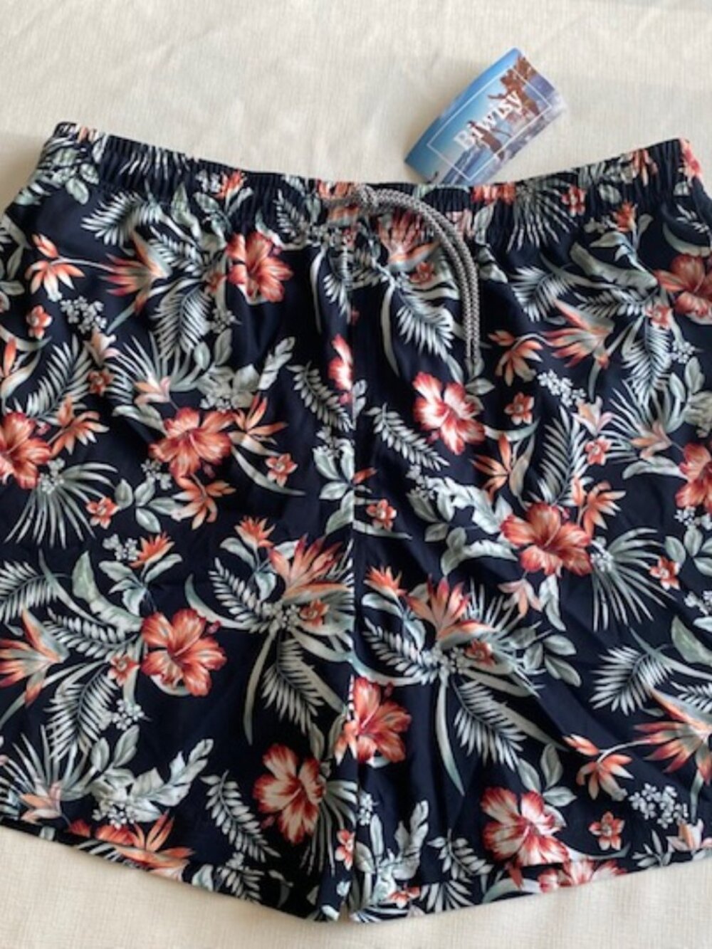Biwisy Mens XL Black Floral Accent Mesh Liner Swim Bathing Trunks NWT